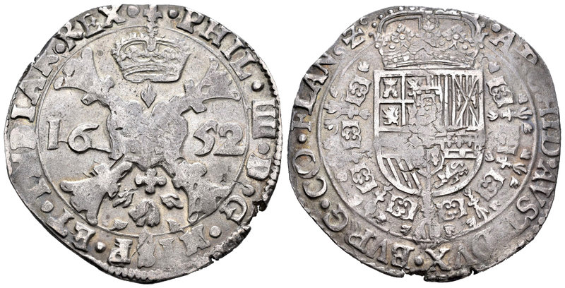 Felipe IV (1621-1665). 1 patagón. 1652. Brujas. (Vti-1079). (Vanhoudt-645BG). Ag...