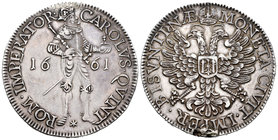 Felipe IV (1621-1665). 1 thaler. 1661. Besançon de Borgoña. (Dav-5070). (Km-48). Ag. 27,63 g. A nombre de Carlos V (Franco Condado). Soldadura reparad...