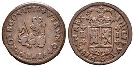 Felipe V (1700-1746). 1 maravedís. 1718. Barcelona. (Cal-1943). Ae. 2,30 g. MBC-. Est...35,00.
