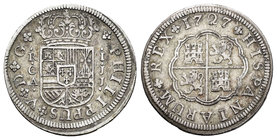 Felipe V (1700-1746). 1 real. 1727. Cuenca. JJ. (Cal-1454). Ag. 2,87 g. Escasa. MBC/MBC-. Est...40,00.