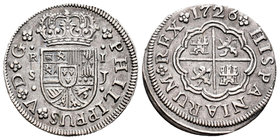 Felipe V (1700-1746). 1 real. 1726. Sevilla. J. (Cal-1713). Ag. 2,77 g. Ligeramente desplazada en reverso. MBC+. Est...70,00.