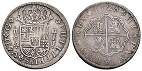 Felipe V (1700-1746). 2 reales. 1725. Cuenca. JJ. (Cal-1164). Ag. 5,58 g. BC. Est...25,00.