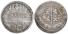 Felipe V (1700-1746). 2 reales. Fecha no visible. Cuenca. JJ. (Cal-tipo 199). Ag. 5,14 g. BC/BC-. Est...10,00.