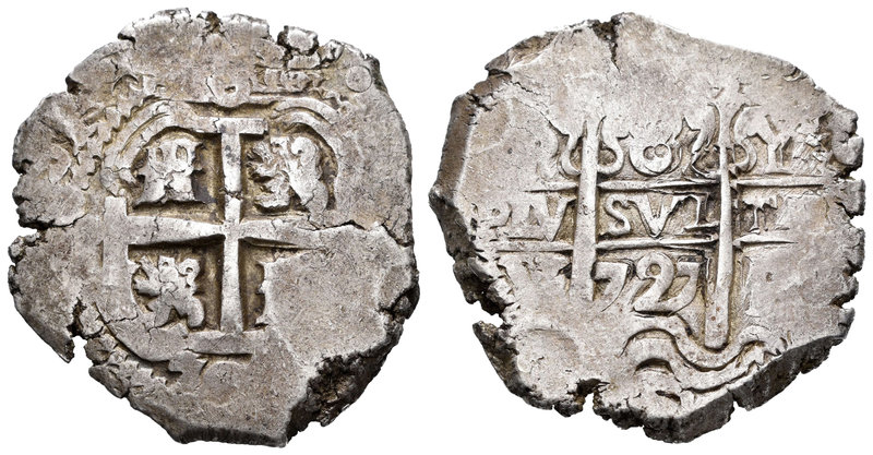 Luis I (1724). 8 reales. 1727. Potosí. Y. (Cal-26). Ag. 26,78 g. Doble fecha, un...