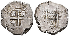Luis I (1724). 8 reales. 1727. Potosí. Y. (Cal-26). Ag. 26,78 g. Doble fecha, una de ellas parcialmente visible. Escasa. MBC. Est...500,00.