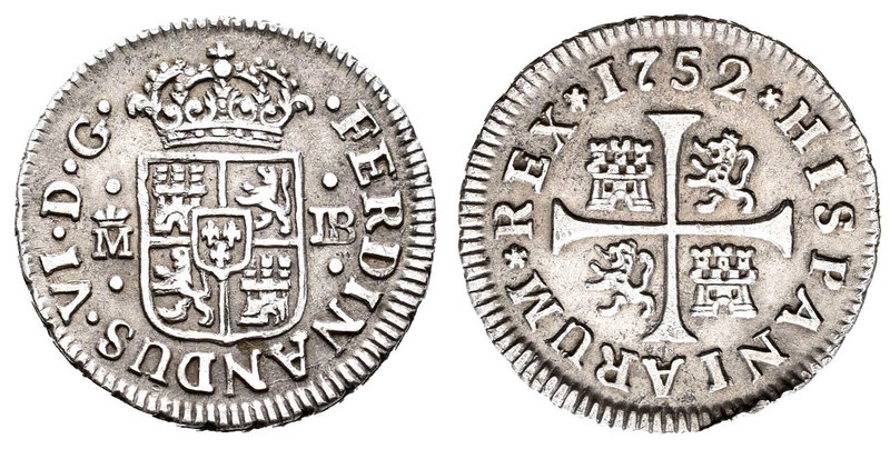 Fernando VI (1746-1759). 1/2 real. 1752. Madrid. JB. (Cal-653). Ag. 1,37 g. MBC+...