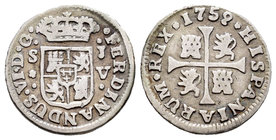 Fernando VI (1746-1759). 1/2 real. 1759. Sevilla. JV. (Cal-698). Ag. 1,31 g. BC+. Est...15,00.