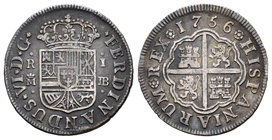 Fernando VI (1746-1759). 1 real. 1756. Madrid. JB. (Cal-568). Ag. 2,78 g. MBC/MBC-. Est...25,00.