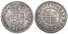 Fernando VI (1746-1759). 2 reales. 1757. Madrid. JB. (Cal-483). Ag. 5,93 g. MBC-. Est...25,00.