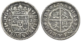 Fernando VI (1746-1759). 2 reales. 1758. Sevilla. JV. (Cal-524). Ag. 5,68 g. MBC-. Est...30,00.
