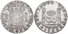 Fernando VI (1746-1759). 8 reales. 1759. México. MM. (Cal-344). Ag. 27,06 g. MBC+. Est...180,00.
