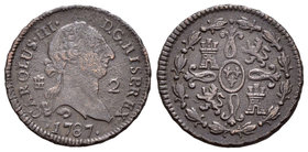 Carlos III (1759-1788). 2 maravedís. 1787. Segovia. (Cal-1924). Ae. 2,34 g. MBC-. Est...12,00.