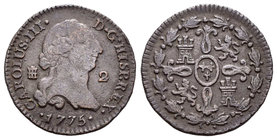 Carlos III (1759-1788). 2 maravedís. 1775. Segovia. (Cal-1917). Ae. 2,33 g. BC+/MBC-. Est...12,00.