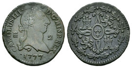 Carlos III (1759-1788). 2 maravedís. 1777. Segovia. (Cal-1919). Ae. 2,33 g. MBC-/MBC. Est...25,00.