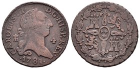 Carlos III (1759-1788). 4 maravedís. 1781. Segovia. (Cal-1907). Ae. 5,44 g. BC+. Est...12,00.