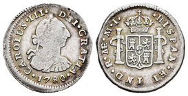 Carlos III (1759-1788). 1/2 real. 1780. Lima. MI. (Cal-1713). Ag. 1,58 g. MBC-/MBC. Est...40,00.