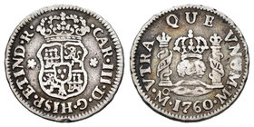 Carlos III (1759-1788). 1/2 real. 1760. México. M. (Cal-1749). Ag. 1,62 g. MBC-. Est...30,00.
