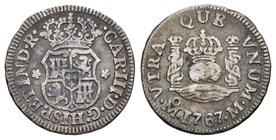 Carlos III (1759-1788). 1/2 real. 1767. México. M. (Cal-1756). Ag. 1,64 g. BC+. Est...30,00.