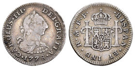 Carlos III (1759-1788). 1/2 real. 1778. México. FF. (Cal-1770). Ag. 1,66 g. MBC-. Est...25,00.