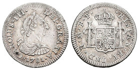 Carlos III (1759-1788). 1/2 real . 1781. México. FF. (Cal-1773). Ag. 1,64 g. MBC+. Est...60,00.