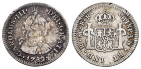 Carlos III (1759-1788). 1/2 real. 1782. México. FF. (Cal-1774). Ag. 1,65 g. BC+. Est...15,00.