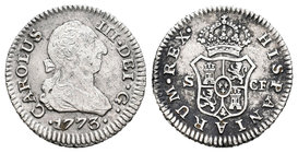 Carlos III (1759-1788). 1/2 real. 1773. Sevilla. CF. (Cal-1854). Ag. 1,50 g. MBC+/MBC. Est...50,00.