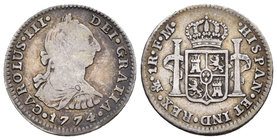 Carlos III (1759-1788). 1 real. 1774. México. FM. (Cal-1556). Ag. 3,33 g. BC+. Est...20,00.