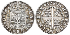 Carlos III (1759-1788). 2 reales. 1760. Madrid. JP. (Cal-1290). Ag. 5,92 g. MBC/MBC+. Est...40,00.