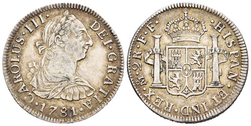 Carlos III (1759-1788). 2 reales. 1781. México. FF. (Cal-1348). Ag. 6,72 g. MBC+...