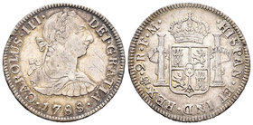 Carlos III (1759-1788). 2 reales. 1788. México. FM. (Cal-1356). Ag. 6,67 g.  Golpecito en la gráfila. MBC./MBC. Est...50,00.