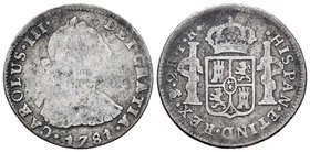 Carlos III (1759-1788). 2 reales. 1781. Potosí. PR. (Cal-1394). Ag. 6,35 g. BC. Est...35,00.