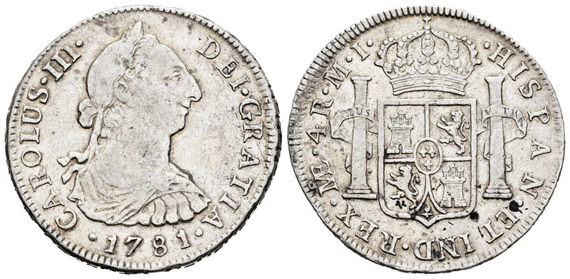 Carlos III (1759-1788). 4 reales. 1781. Lima. MI. (Cal-1093). 13,45 g.  Escasa. ...