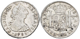 Carlos III (1759-1788). 4 reales. 1781. Lima. MI. (Cal-1093). 13,45 g.  Escasa. MBC+. Est...200,00.