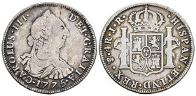 Carlos III (1759-1788). 4 reales. 1775. Potosí. JR. (Cal-1176). Ag. 13,13 g. BC+. Est...60,00.