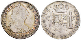 Carlos III (1759-1788). 4 reales. 1781. Potosí. PR. (Cal-1188). Ag. 13,15 g. BC+. Est...75,00.