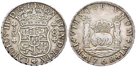 Carlos III (1759-1788). 8 reales. 1768. Lima. JM. (Cal-844). Ag. 26,36 g. Punto sobre la primera LMA. MBC. Est...180,00.