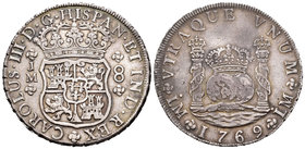 Carlos III (1759-1788). 8 reales. 1769. Lima. JM. (Cal-845). Ag. 26,83 g. Punto sobre las dos LMA. MBC. Est...180,00.