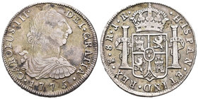 Carlos III (1759-1788). 8 reales. 1775. Potosí. JR. (Cal-975). Ag. 27,02 g. Fina raya en reverso. Escasa. MBC-. Est...80,00.