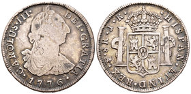 Carlos III (1759-1788). 8 reales. 1776. Potosí. JR. (Cal-976). Ag. 26,39 g. Muy escasa. MBC-. Est...120,00.