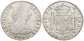 Carlos III (1759-1788). 8 reales. 1780. Potosí. PR. (Cal-982). Ag. 26,94 g. MBC. Est...100,00.