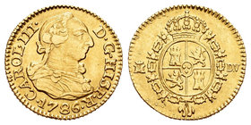Carlos III (1759-1788). 1/2 escudo. 1787. Madrid. DV. (Cal-779). Au. 1,74 g. EBC-/EBC. Est...140,00.