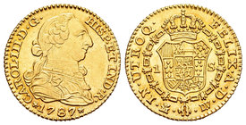 Carlos III (1759-1788). 1 escudo. 1787. Madrid. DV. (Cal-629). Au. 3,37 g. EBC-. Est...180,00.