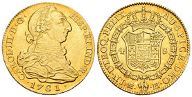 Carlos III (1759-1788). 4 escudos. 1781. Madrid. PJ. (Cal-306). Au. 13,43 g. Estuvo en aro, aún así bonita presencia. MBC+/EBC-. Est...600,00.