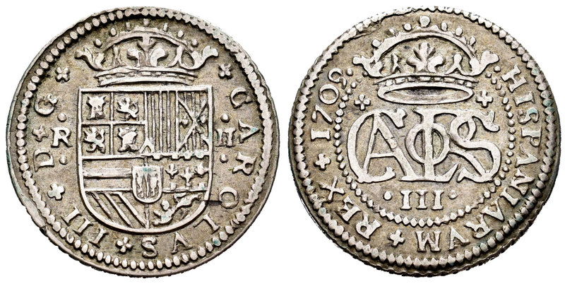 Carlos III, Pretendiente (1701-1714). 2 reales. 1709. Barcelona. (Cal-25). Ag. 5...