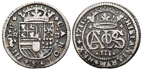 Carlos III, Pretendiente (1701-1714). 2 reales. 1711. Barcelona. (Cal-27). Ag. 5,09 g. MBC-. Est...30,00.
