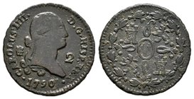 Carlos IV (1788-1808). 2 maravedís. 1790. Segovia. (Cal-1502). Ae. 2,39 g. BC+. Est...25,00.