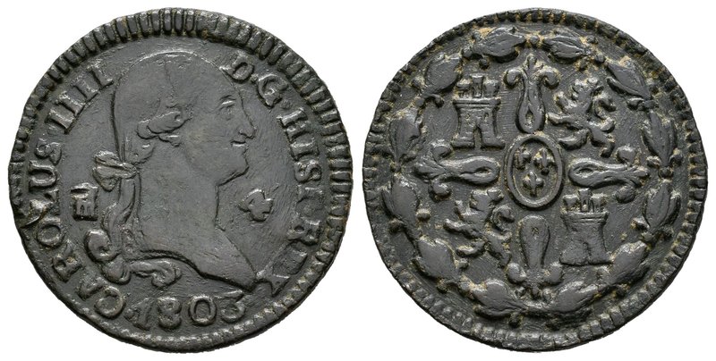 Carlos IV (1788-1808). 4 maravedís. 1803. Segovia. (Cal-1515). Ae. 4,99 g. MBC+....