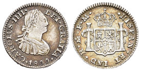 Carlos IV (1788-1808). 1/2 real. 1800. México. FM. (Cal-1294). Ag. 1,65 g. MBC+. Est...50,00.