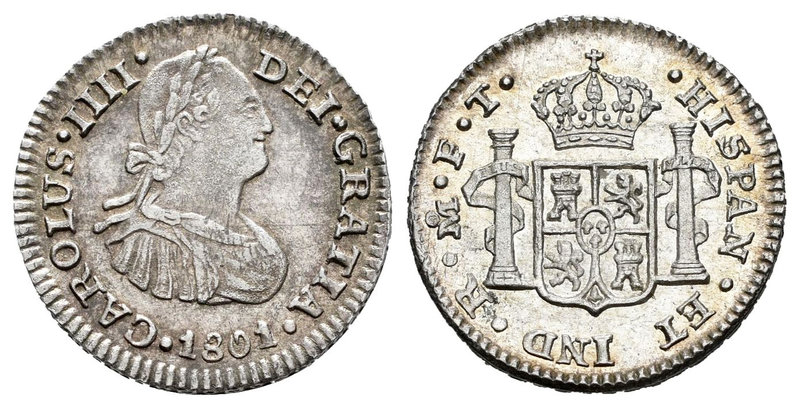 Carlos IV (1788-1808). 1/2 real. 1801. México. FT. (Cal-1296). Ag. 1,69 g. Brill...