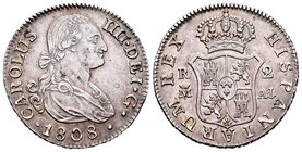 Carlos IV (1788-1808). 2 reales. 1808. Madrid. AI. (Cal-980). Ag. 5,91 g. MBC+. Est...60,00.